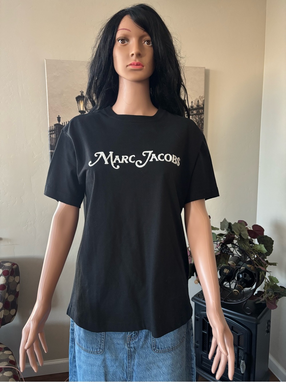 Marc Jacobs Black Tee with White Script Logo